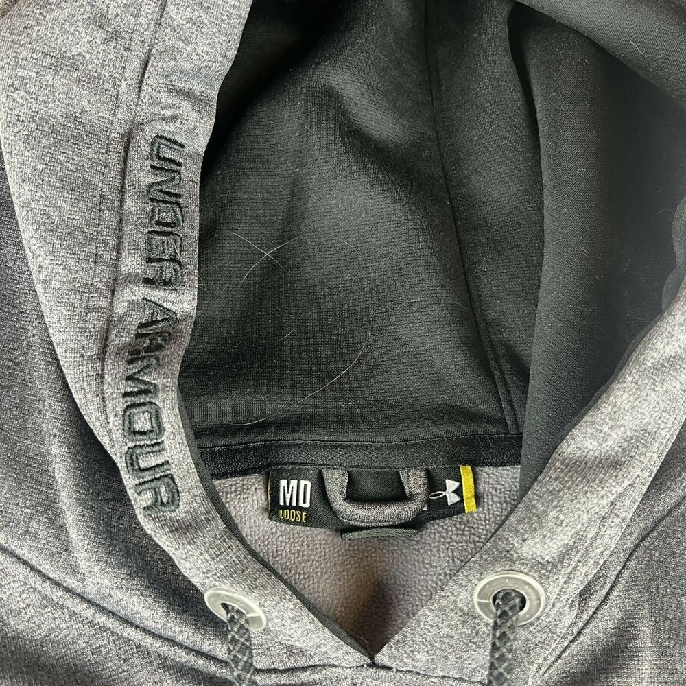 UA Under Armour Hoodie Sweatshirt Pullover Mens Medium Loose Argyle Logo Grey - Picture 8 of 10